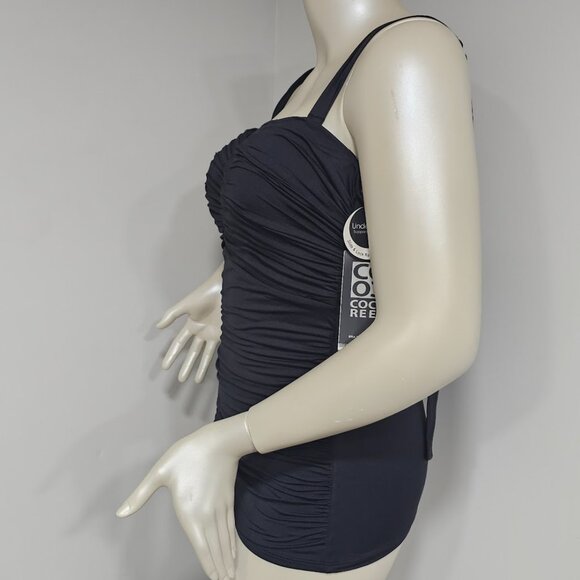 Coco Reef Charisma Tie-Back Ruched Pleated Tankini Top Black - Picture 3 of 9